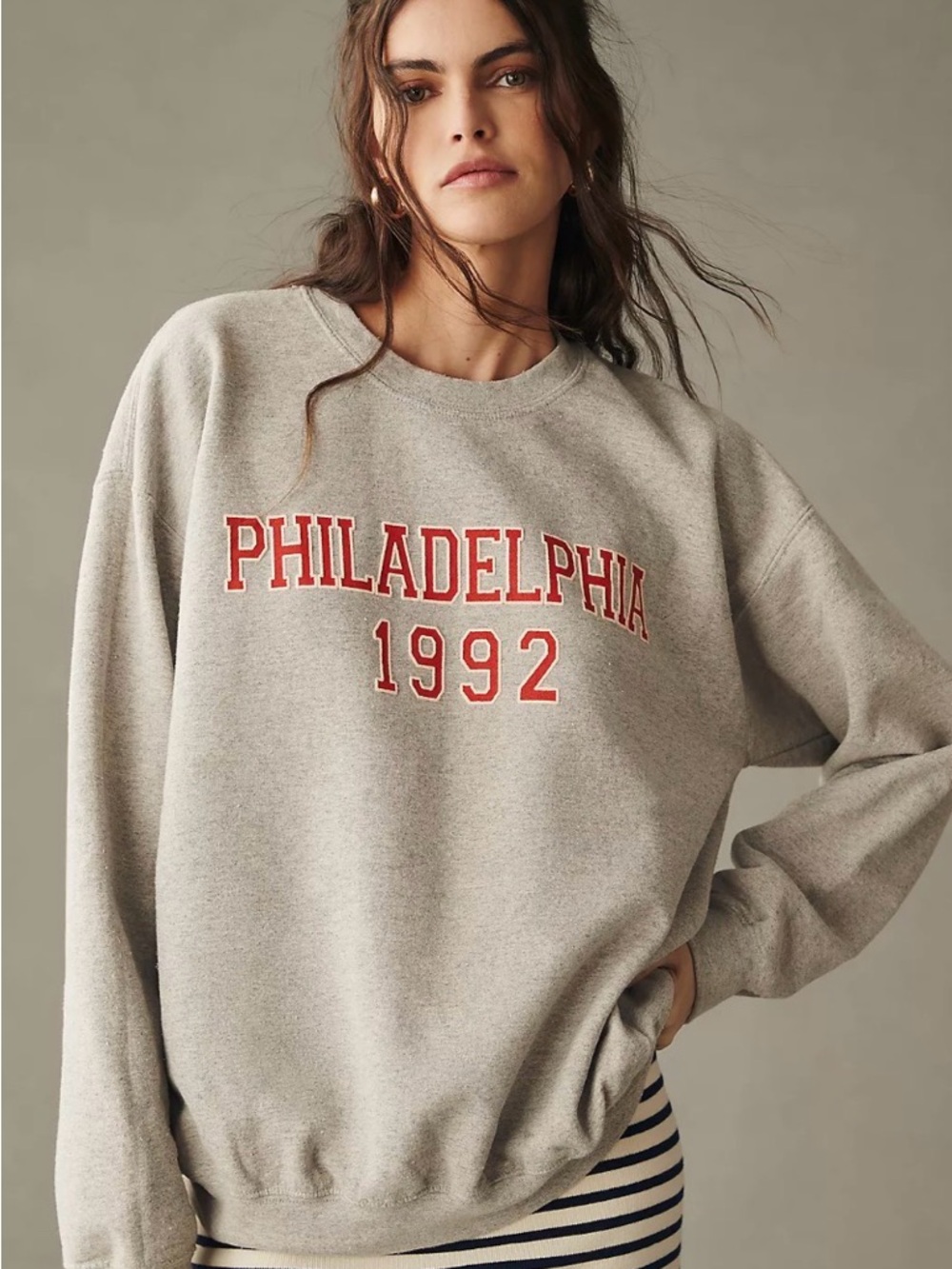 NWT Anthropologie Plus Size 3X Philadelphia 1992 Grey Crewneck Sweatshirt